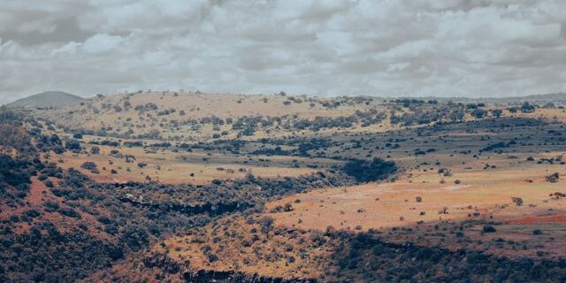 Rolling hills beneath a partly cloudy sky